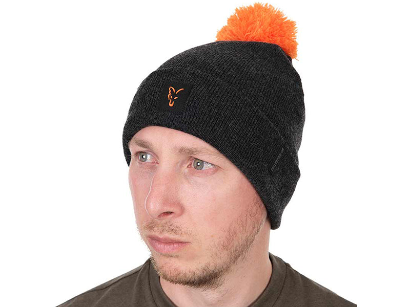 Caciula Fox Collection Bobble Hat Black and Orange